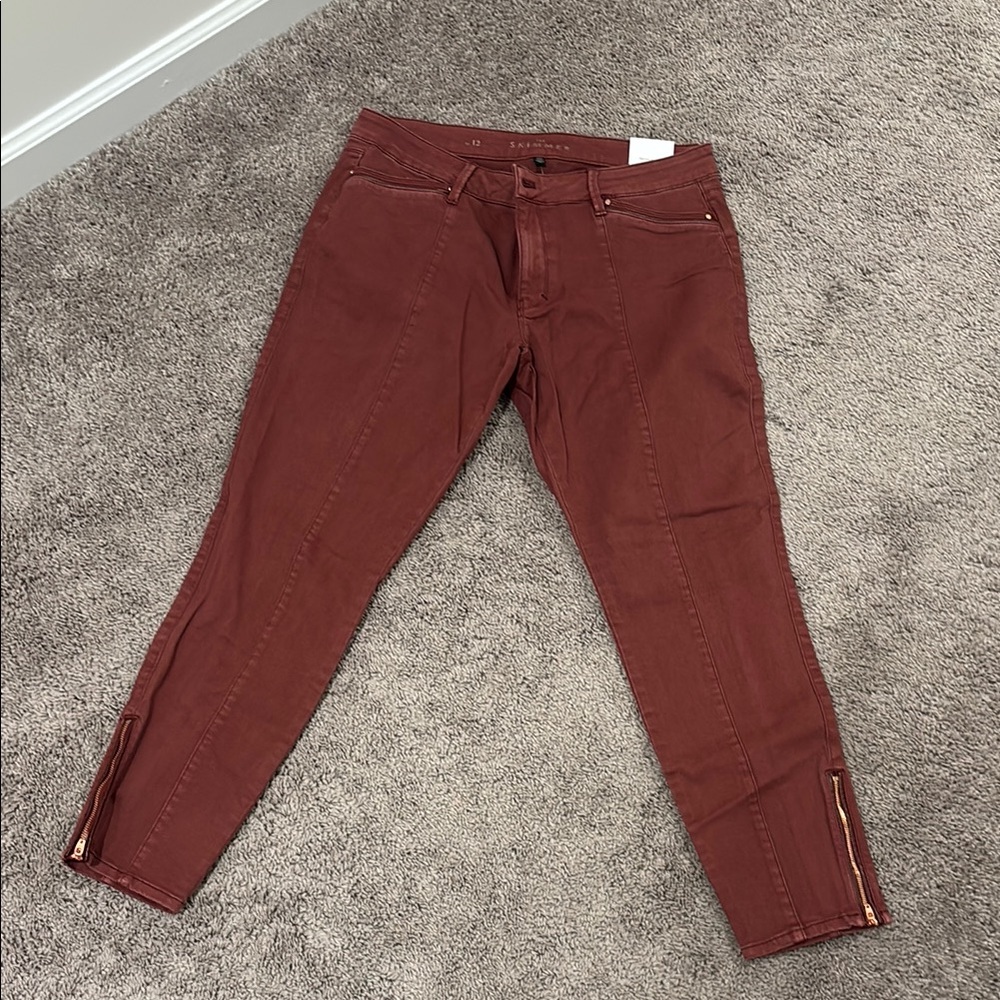 White House Black Market Maroon Ankle Cropped Jeans with Edgy Ankle Detail